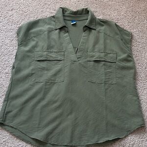 Old Navy Olive Green V-Neck Utility Shirt